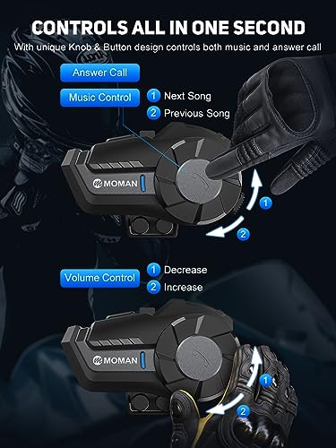 Moman Motorcycle Bluetooth Intercom,H2【2 Pack】Wireless Dirt Bike Helmet Communication System Up To 1000M Ip65 Waterproof Dsp&Cvc Noise Cancellation Fm Call, Motorbike-Bluetooth-Helmet-Intercom-Headset #TOP2