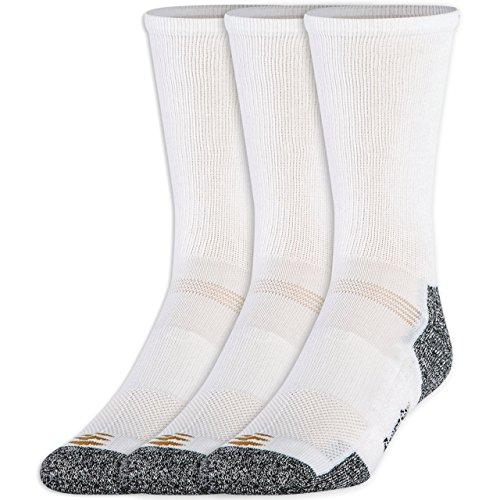 PowerSox Men's Power-Lites 3-Pack Crew Socks with Moisture Control, White, Shoe Size: 9-12.5