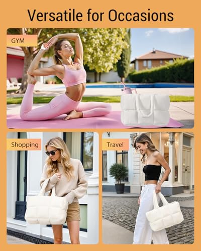 Image of Herald Puffer Tote Bag for Women, Large Quilted Puffy Handbag Lightweight Satchel Purse with Cup Holder & Compartment