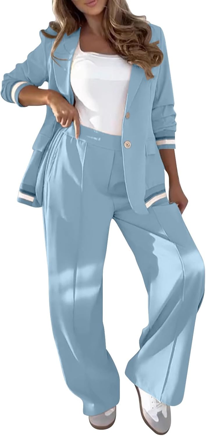 Women's Two-Piece Suit Set, Business Casual Loose Jacket Paired with Wide-Leg Trousers, Notch Lapel Suit Set