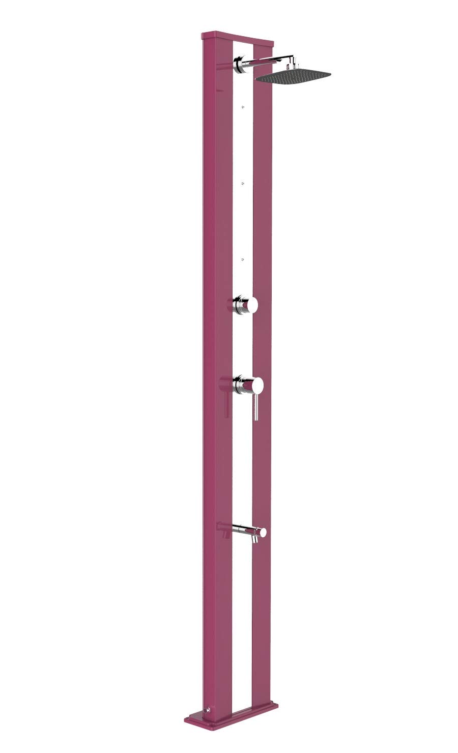 Douche à énergie solaire Arkema D450 4003 I Dada S Couleur Fuchsia avec bande décorative Inox Mélangeur eau chaude froide Lave-pieds et nébuliseurs Structure en aluminium enduit de poudre