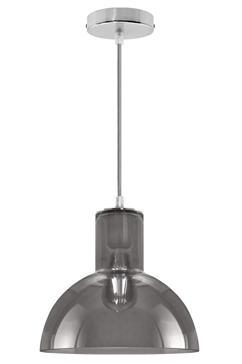 Long Life Lamp Company Modern Glass Pendant Smoke Grey Ceiling Light Shade Chrome Holder M0 222F