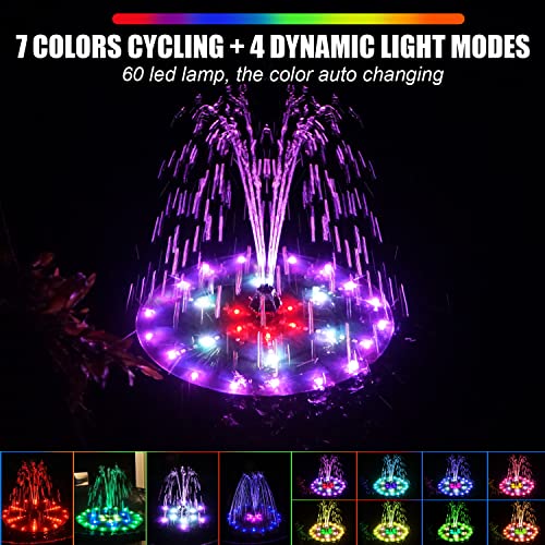 Yzert Upgraded Solar Fountain Bird Bath With 60 Led Lights, Solar Powered Water Fountain Pump With Battery Backup 7 Nozzles 4 Fixers, Outdoor Fountain For Garden Patio Pond Birdbath Pool #TOP1