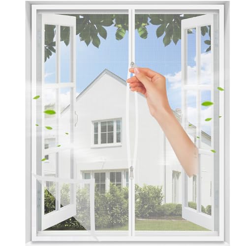 MAGICDOOR Moskitiera okienna dla kota 50 x 165 cm, biała wytrzymała siatka, zapobiega ucieczce kotów psów z dwustronnym zamkiem błyskawicznym, taśma klejąca 2 cm, nie można wyciąć