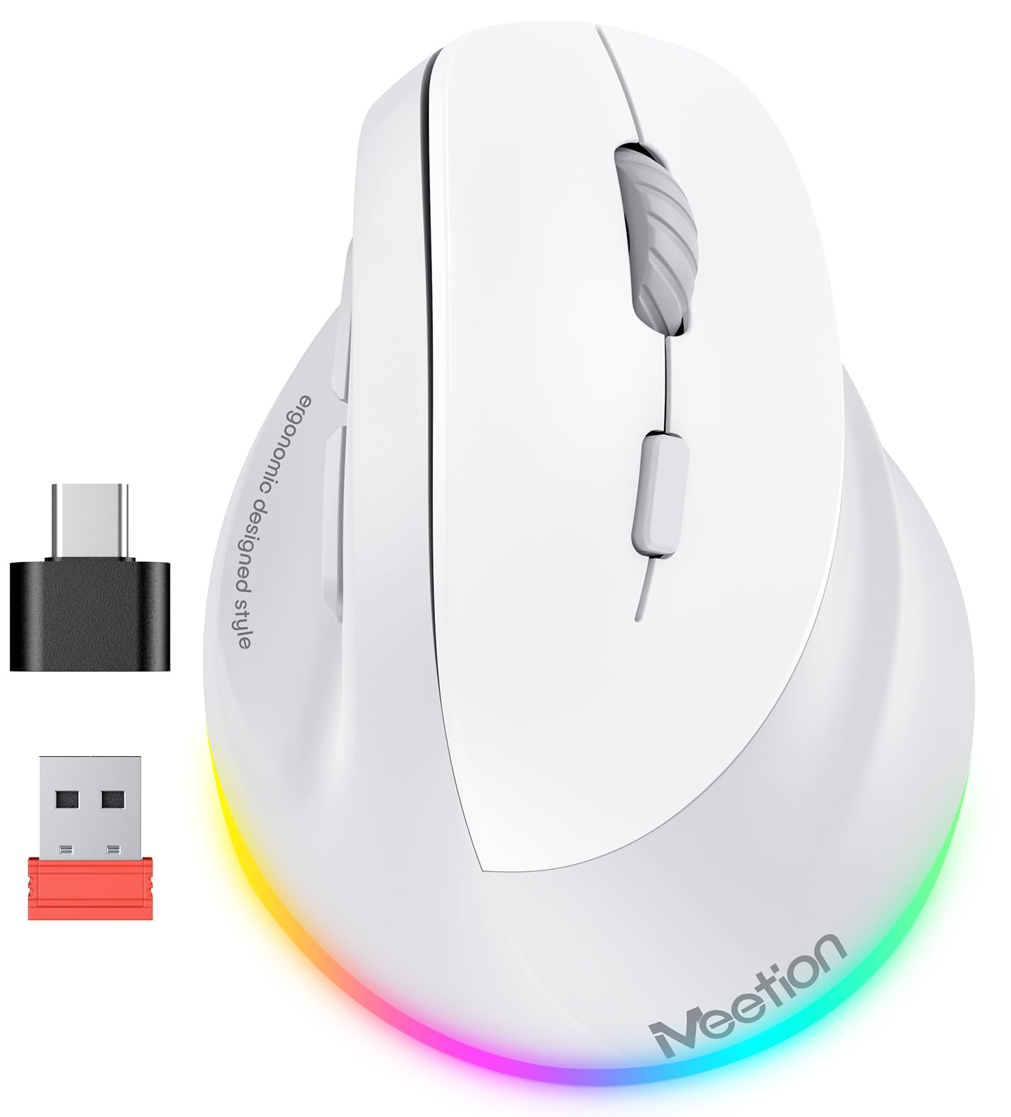 Mouse Verticale Wireless Per Mancini – Ergonomico, Ricaricabile, Con RGB E Bluetooth 5.2+3.0, 4 DPI Regolabili, Adatto A PC, Mac, Tablet E Smartphone