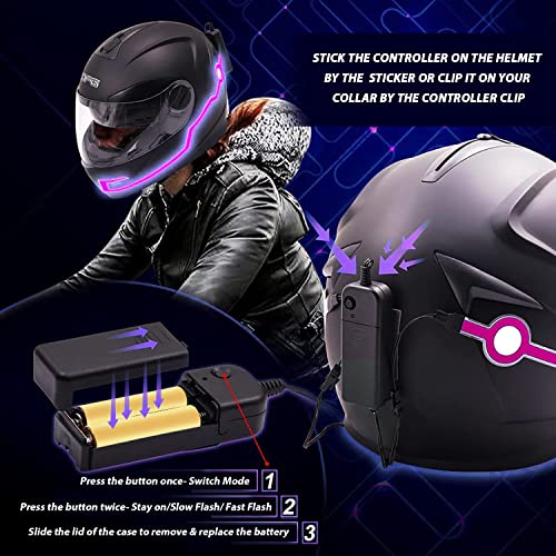 Image of AllExtreme EXTPZ2P EL LED Helmet Light Strip with 3 Modes Flashing Night Bike Motorcycle Riding Signal Sticker (Pink)