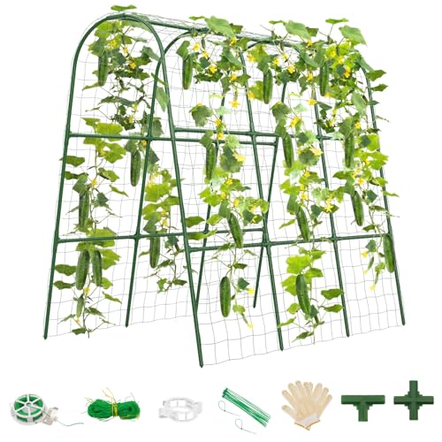 TOCCYARD Cucumber Trellis for Raised Bed, U-Shape Garden Trellis for Climbing Plants Outdoor, Metal Arch Trellis for Vegetables, Plant Support for Tomato, Pea, Zucchini, Squash