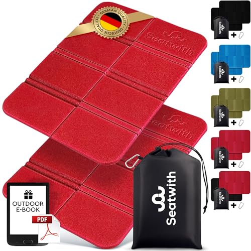 Seatwith 2er Set Outdoor Sitzmatte/Faltbares Iso-Thermo-Sitzkissen mit Tragetasche und Karabinerhacken für ideale Befestigung am Rucksack maximaler Schutz vor Kälte Nässe & Schmutz + Outdoor E-Book