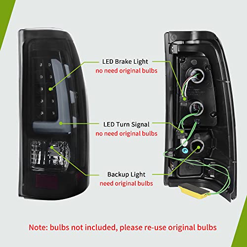 Autosaver88 Led Taillights Tail Lights Assembly Compatible With 1999-2006 Chevy Silverado 1500/2500, 01-06 Silverado 1500Hd/2500Hd/3500, 99-02 Gmc Sierra 1500 2500 3500 Truck Tail Lamp Smoke #TOP1