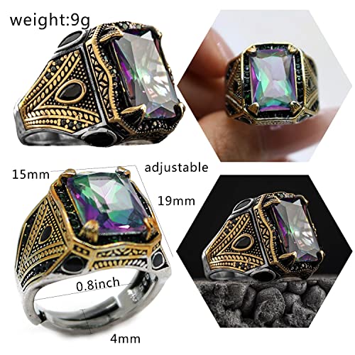 Adjustable Vintage Rectangle Colours Gemstone Cocktail Rings Luxury Crystal Zircon Personalized Statement Party Ring for Men Fashion Jewelry Gifts Gold Silver Two Tone3