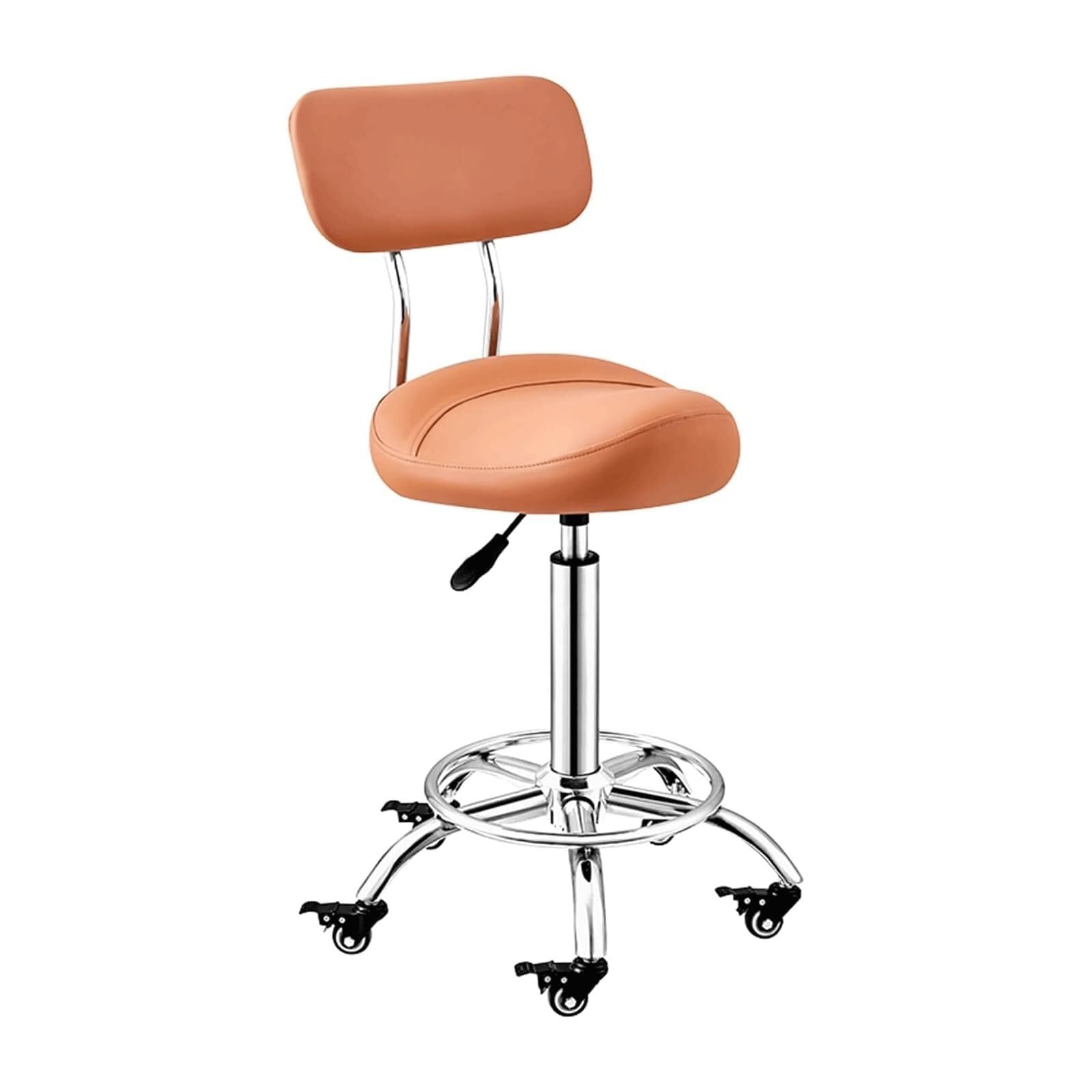 METTEOR Saddle Stool 50-70cm Adjustable Height Swivel Saddle Chair with Locking Wheel,footrest and Backrest Rolling Stool Salon Stool (Orange)