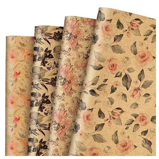 Whaline 12 Sheet Retro Floral Wrapping Paper Vintage Flower Kraft Gift Wrap Paper Bulk Decorative Art Paper for Birthday Baby Shower Wedding DIY Crafts Gift Packing, 19.7 x 27.6 Inch, Folded Flat