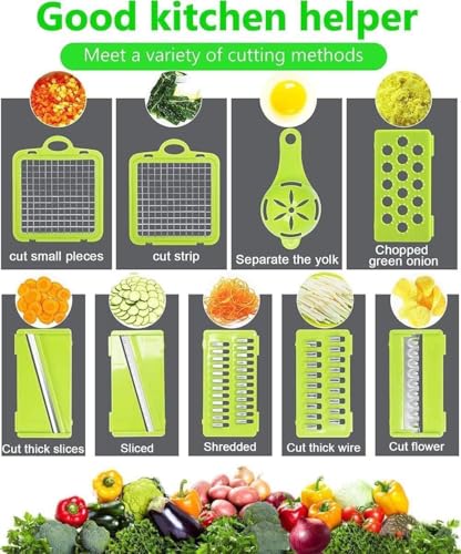 Image of Vegetable Chopper-Pro Onion Chopper&Potato Peeler 14 in 1 Multifunctional Food Chopper, Kitchen Vegetable Slicer Dicer Cutter, Veggie Chopper with 8 Blades, Fruits Chopper (Chopper)