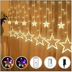 MORROLS Cadena de Luces de Estrellas, 138 LEDs con 8 modos intermitentes, Cortina de Navidad Luminosa, para Bodas, Interior y Exterior
