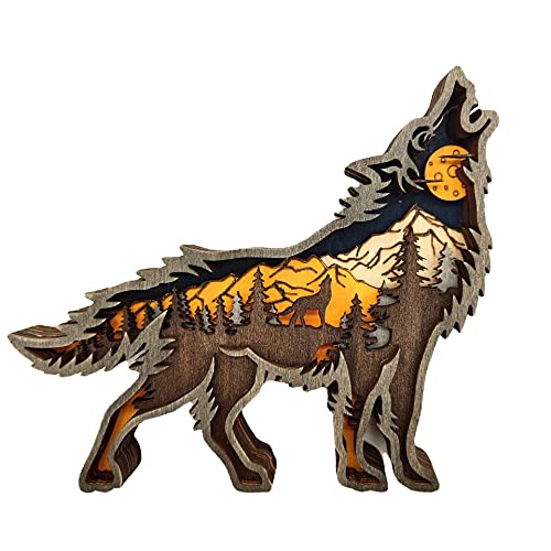 Zagxuade Wooden Wolf Decor, Forest Animals Statue Decor, Wooden Knick