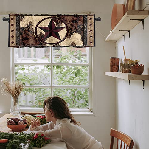 Vintage Style Valance Western Texas Star On Wood Panel Rustic Window Curtain Valances For Kitchen Half Cafe Short Topper Treatment Rod Pocket Panel Window Shades 18X54 Inch #TOP5