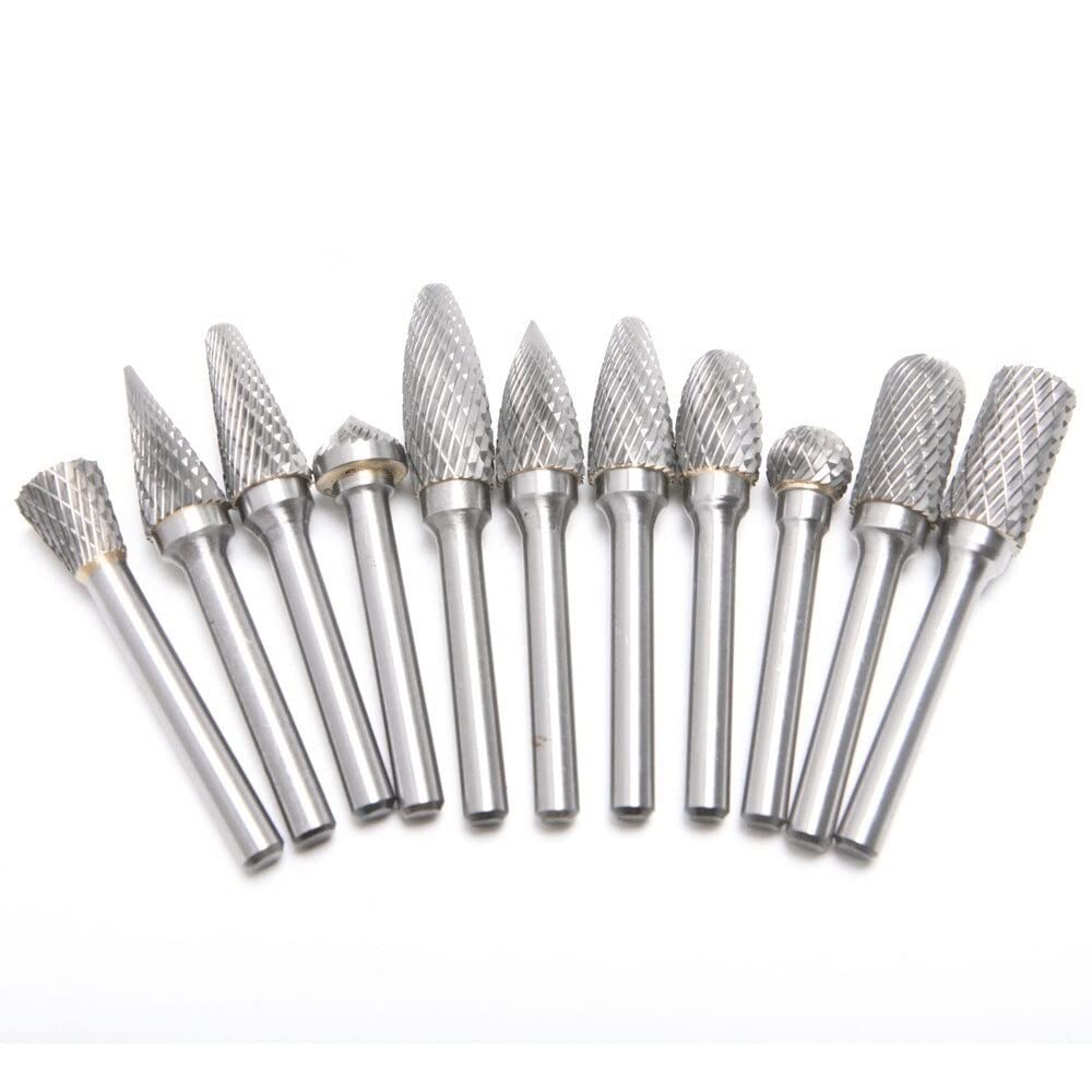 11 szt. Zestaw 12mm zadzior z węglika spiekanego z chwytem 6mm podwójne cięcie zadzior obrotowy z węglika spiekanego do szlifierki wiertła do metalu rzeźba w drewnie grawerowanie