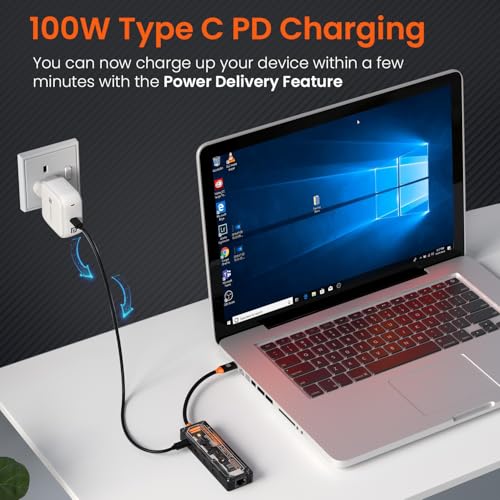 Image of Portronics MPort View One 5-in-1 USB Type-C USB Hub /Docking Station,Type-C PD&Data, USB 3.0 SuperSpeed,USB 2.0,RJ45 Ethernet, 4K@30Hz HDMI,Transparent Case for Laptop, PC & More (Black)