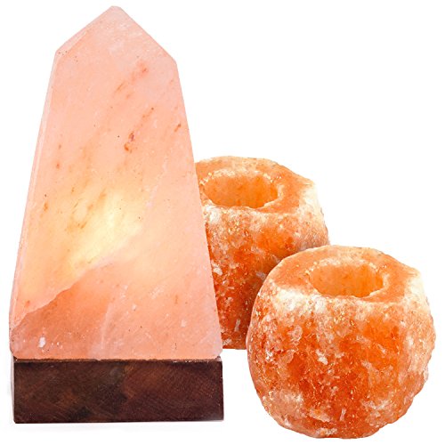 Natural Himalayan Salt Lamp w/Salt Candle Holders