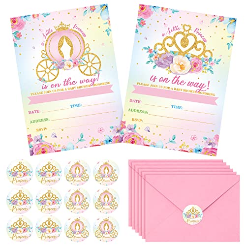 24 Set Princess Baby Shower Invitation Pink Princess Birthday Invitation Cards With Envelopes And Stickers Royal Little Princess Invitation For Baby Shower Birthday Party Supplies (Baby Shower) #TOP28