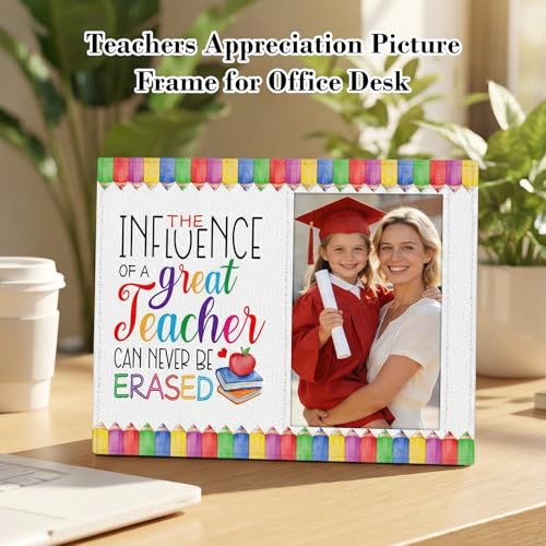 Image of FLYAB Teacher Picture Frames Teachers Appreciation Gifts for Graduation Retirement Back to School 4x6 Photo Frame Wood Leather Frame