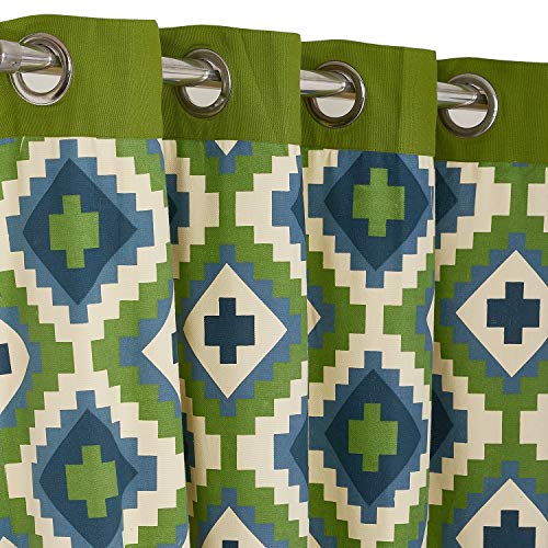 Image of Swayam Blackout Cotton Casement Door Curtain for Living Room & Bedroom | 7.5 Feet | Room Darkening Curtain with Eyelets | Pack of 2 | Geometric Design - Green