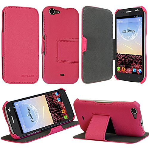 KARYLAX Seluxion - Coque Housse Etui avec Rabat Latéral Fonction Support pour Wiko Stairway Couleur Rose Fushia + Film de Protection d'écran