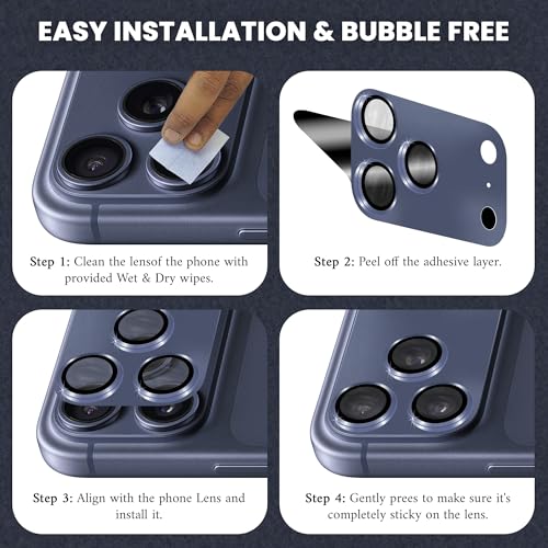 Image of ArmourPro Camera Lens Protector for iPhone 17 Pro Max 6.9-Inch, Full Coverage 9H Tempered Glass Ring Cover, Matte Metal Plate, Case Friendly | Deep Blue, Pack of 1