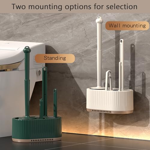 Image of Basaza Toilet Brush and Holder Set Hidden Toilet Scrub Brush for Bathroom Toilet Bowl Cleaner Brushes & Holders 4 in 1 Bathroom Accessories Floor Standing or Wall Mounted
