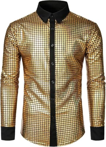 Disfraz de los años 70 para hombre camisa de lentejuelas arcoíris ropa de fiesta disco retro