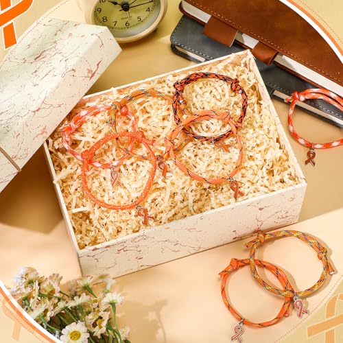 Tondiamo 30 Pcs Leukemia Awareness Rope Bracelet Adjustable Orange Ribbon multiple sclerosis Awareness Month Bracelets for Men Women Inspirational Charity Recognition Public Activity Supplies Gift4