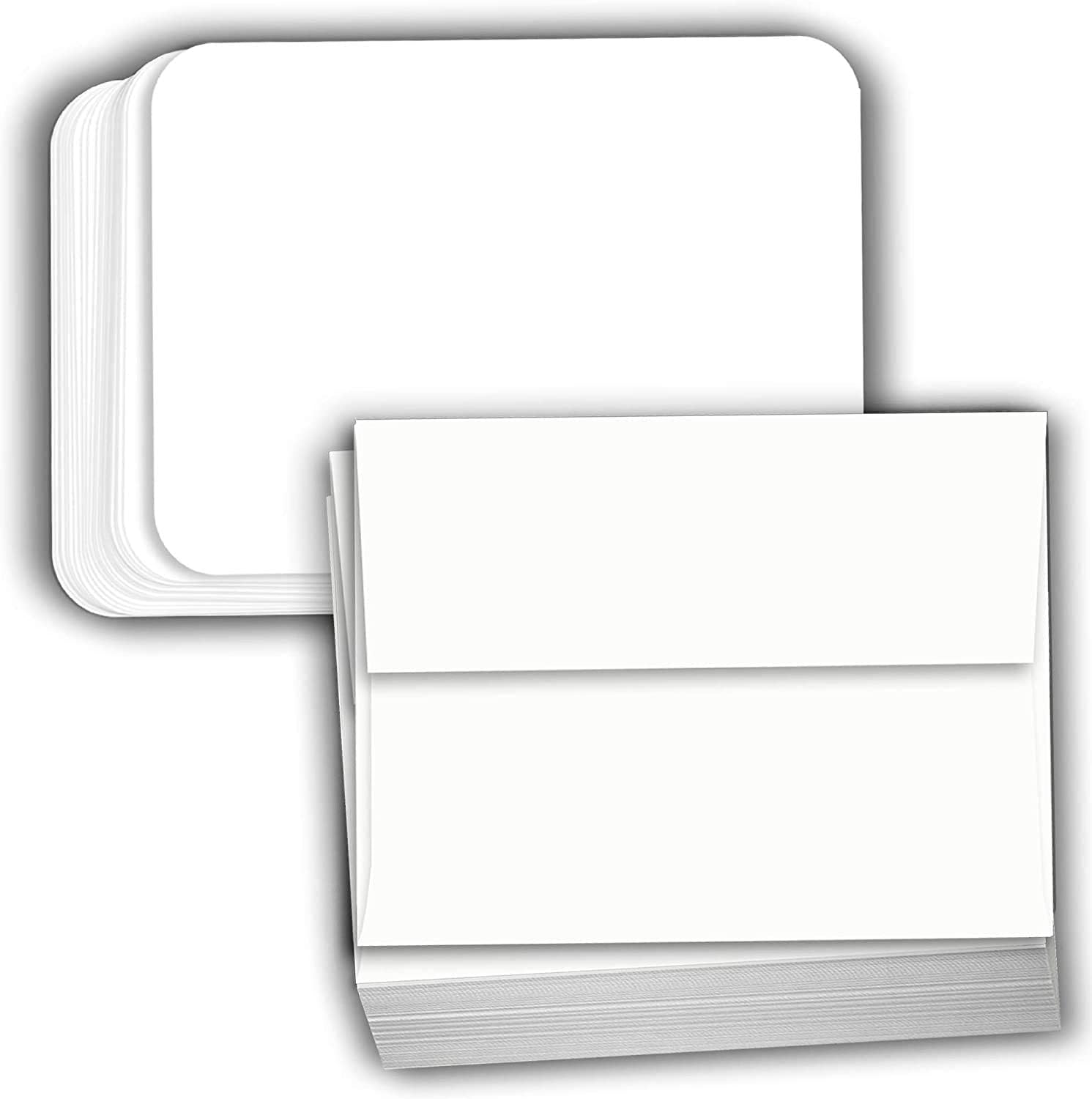 Hamilco White Cardstock Paper with Rounded Corners – 5" x 7", 100 lb Cover, Blank Note, Greeting & Invitation Cards with Envelopes, 100 Pack
