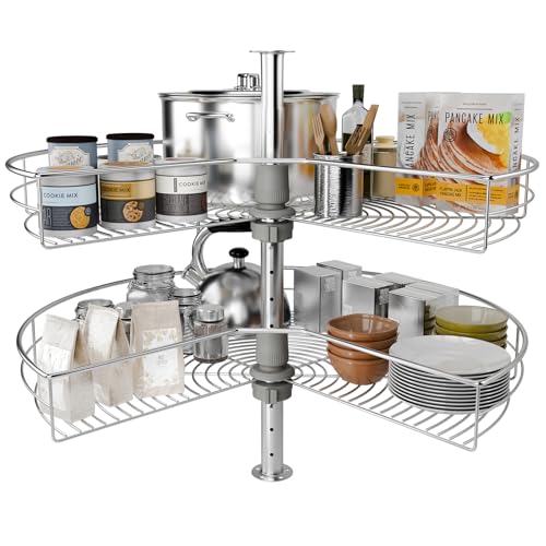 24" Corner Cabinet Turntable, 270° Rotating Basket Adjustable Height Kitchen