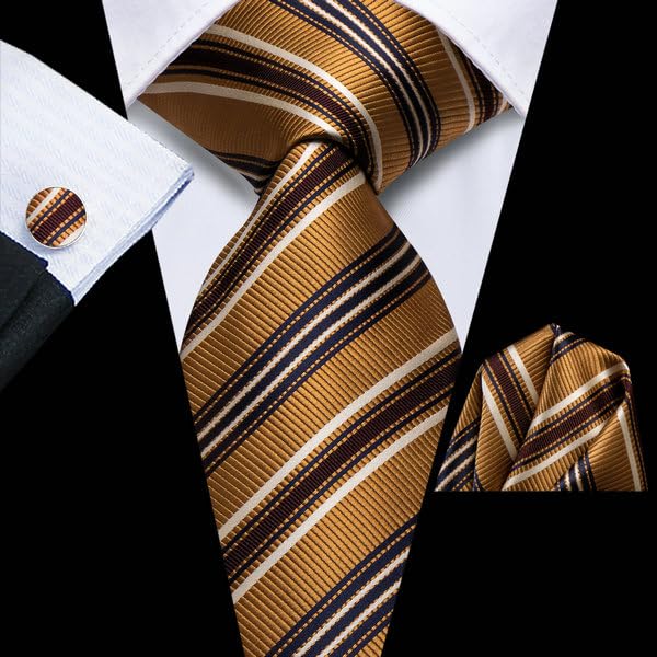 Image of Hi-Tie 3 Pcs Gift Box Mens Tie Set Necktie with Pocket Square Cufflinks Lapel Pin Silk Neck Tie Collection