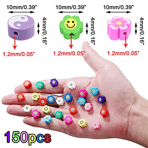 Polymeer Klei Kralen Kit 150 Stuks Handgemaakte Kralen Smiley Bloem Kralen Kleurrijke Kralen Leuke Spacer Kralen… - Image 6