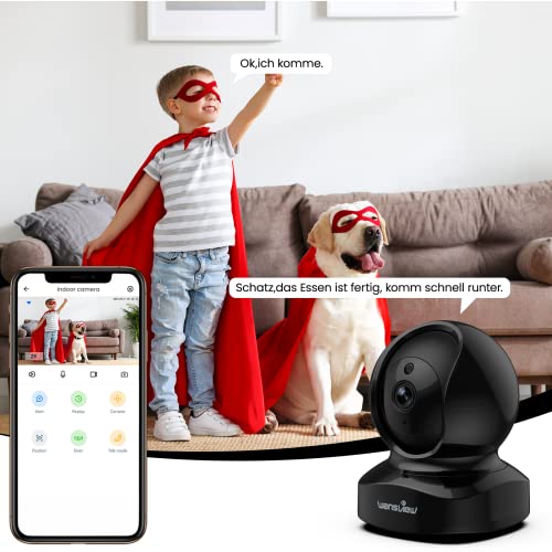 wansview 2K Hundekamera mit app - 2,4Ghz Überwachungskamera innen, Haustierkamera mit app, Hundekamera Nachtsicht, Kamera Hundeüberwachung mit Bewegungserkennung, 2-Wege-Audio, Q5