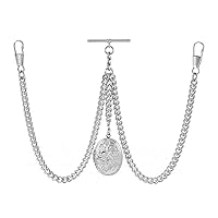 BOSHIYA Taschenuhrkette mit T Bar Endstück Gesamtlänge 73cm Doppel Albert T-Bar Taschenuhr Kette 3 Haken für Weste Knopfloch