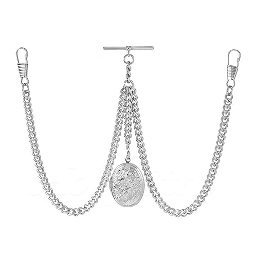 BOSHIYA Taschenuhrkette mit T Bar Endstück Gesamtlänge 73cm Doppel Albert T-Bar Taschenuhr Kette 3 Haken für Weste Knopfloch