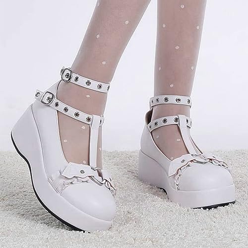 LUXMAX Women Goth Lolita Shoes Platform T Strap Mary Janes Wedges High Heel Pumps Ankle Strap Closed Toe Punk Dress Shoes2