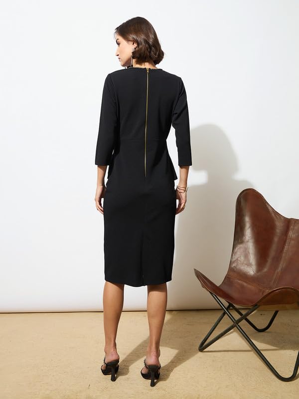 Image of barcino Black Peplum Diamante Neck Bodycon Dress