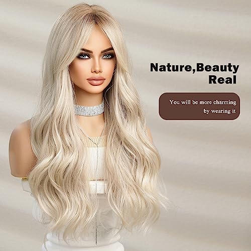HAIRCUBE Long White Blonde Wigs for Women Synthetic Hair Wig with Fringe, Ash Blonde, average size - Image 4