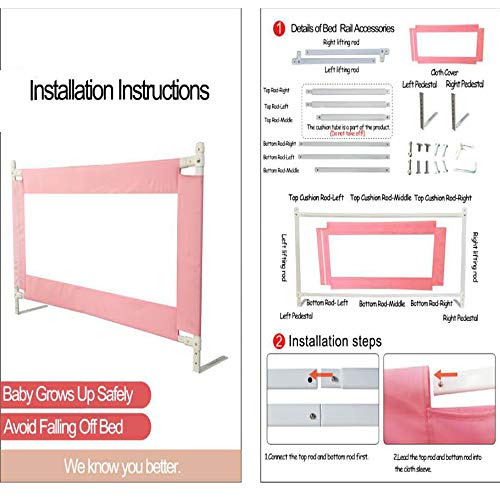 Image of Vic Kid Adjustable Baby Bedrail Guard Bed Fence Size: L 198cm* H 66cm (Pattern : Pink Elephant)