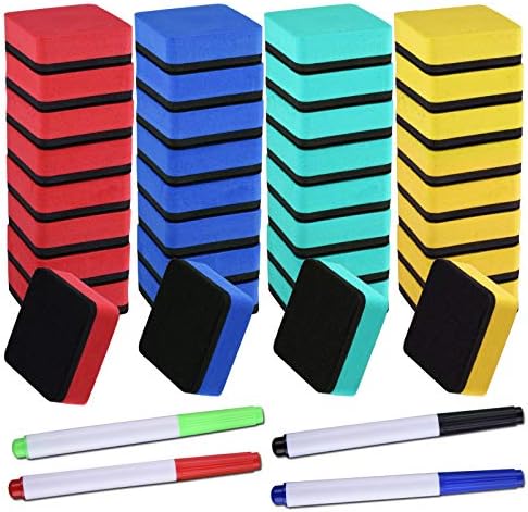 24-Pack Magnetic Dry Erase Erasers – 8 Colors, 2x2 Inch, For Whiteboard & Chalkboard – Home, Office, Classroom