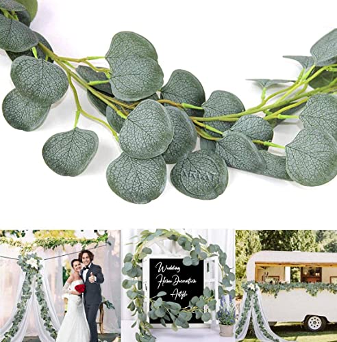 ARIATI 1 x Artificial Eucalyptus Garland Plant, 2m Greenery Foliage Leaves Fake Hanging Vines Plants Leaves for Wedding Engagement Party Backdrop Arch Wall Decor Home Garden Kitchen Office