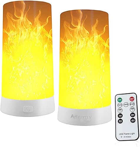 Luz LED con efecto de llama, paquete de 2 bombillas, luz de llama LED recargable por USB con control remoto y temporizador, mecha parpadeante LED