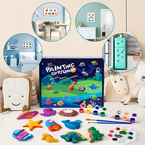 Juboury Kids Arts And Crafts Plaster Painting Craft Kit Art Set - Painting Your Own Space Dinosaurs & Marine Life Figurines - Ceramic Painting Kit For Kids, Girls, Boys, Toddlers #TOP2