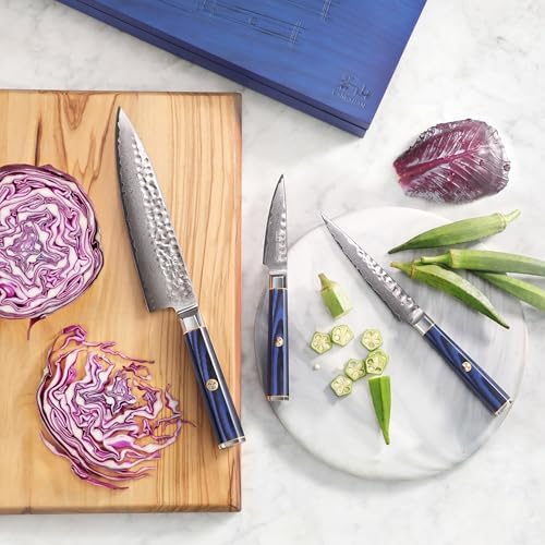 Cangshan KITA Series 3-Piece Starter Knife Set (8" Chef + Serr. Utility + 3.5" Paring) High Carbon X-7 Damascus Steel Blades with Ash Wood Box, 501530 (3pc) - Thumbnail 5