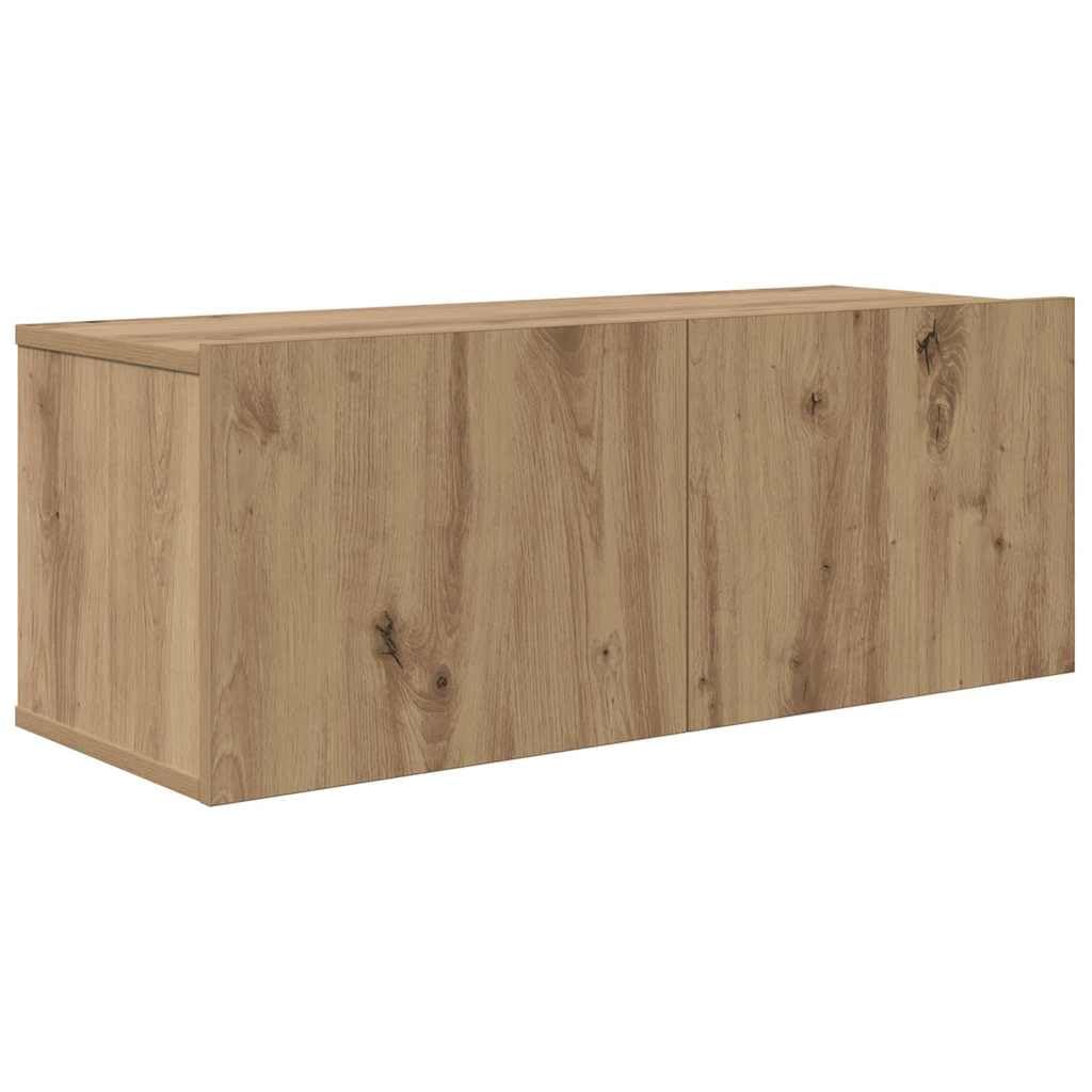 Set 4 Mobili TV Sospesi Rovere Artigianale Legno Ingegnerizzato | Credenza sospesa per soggiorno composta da 4 moduli con ante a cerniera per riordinare dispositivi e accessori.
