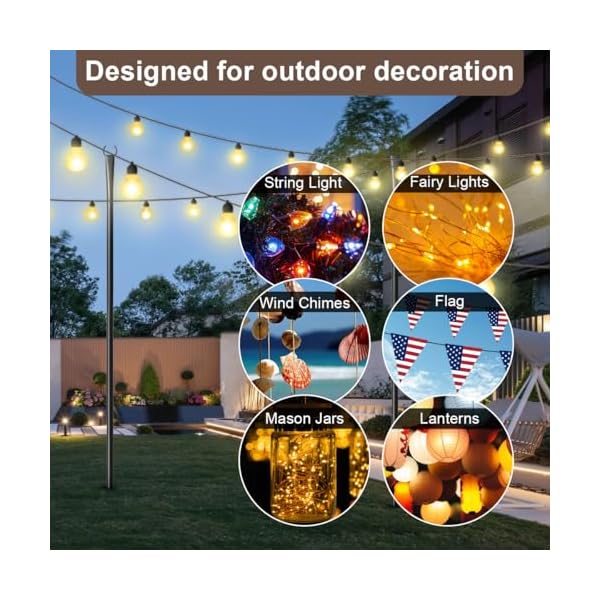 6 pack string light poles for outdoormetal light hanging pole outside with forklight stand for patio pergola garden backyard yard camping party  urban country home decor
