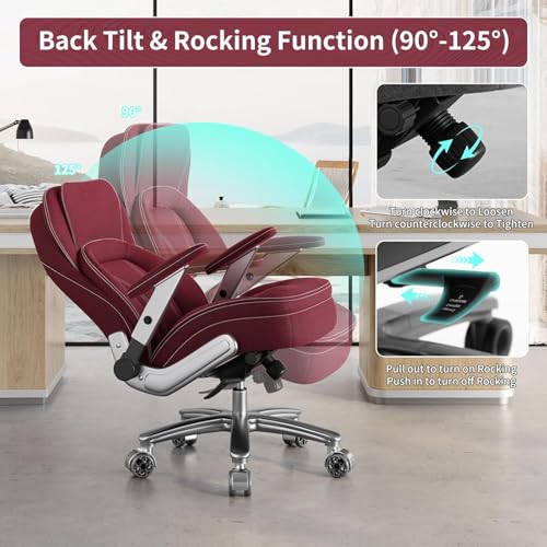 Image of Big and Tall Office Chair, 600lbs Heavy Duty Desk Chair with 5D Arms, Adjustable Lumbar Support & Height, Tilt Function, Fabric High Back Ergonomic Executive Computer Chair with 3'' Casters